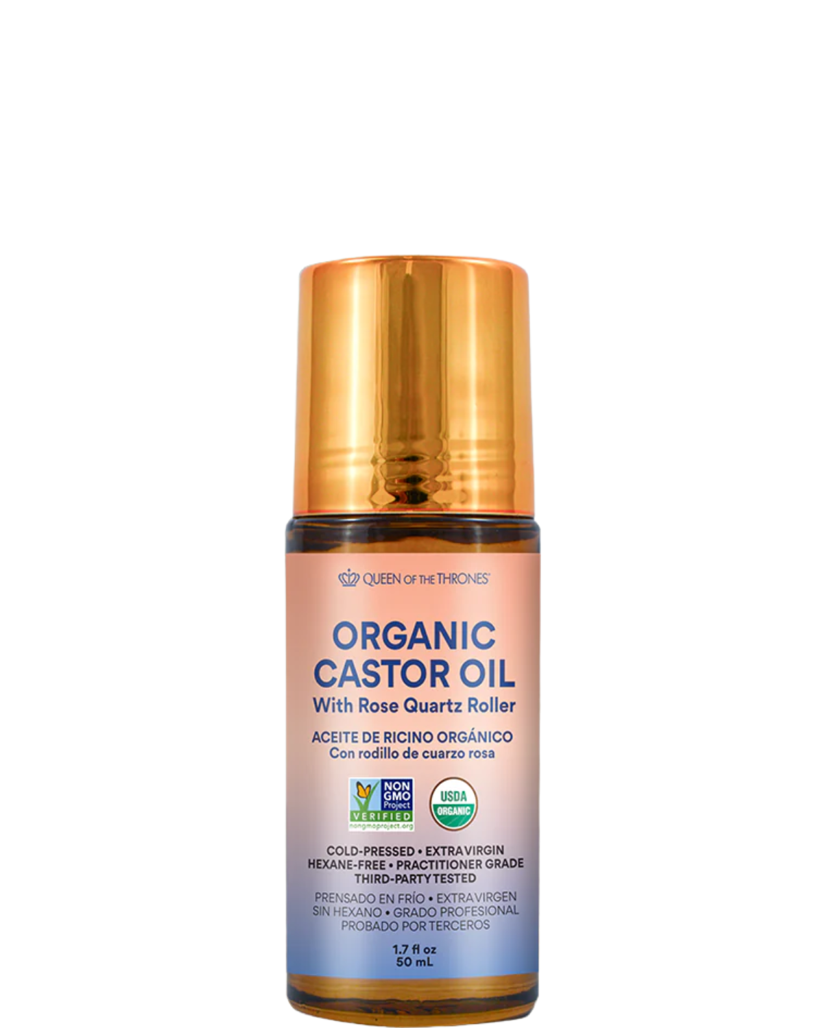 ORGANIC CASTOR OIL WITH ROSE QUARTZ ROLLER