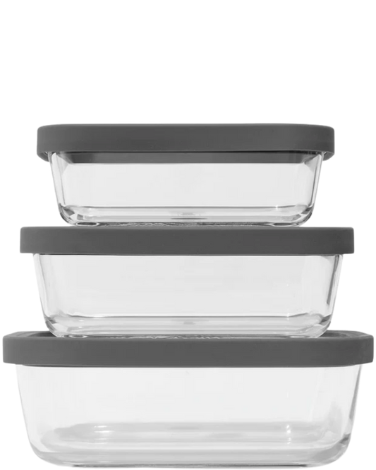 ASSORTED SQUARE GLASS FOOD STORAGE CONTAINERS (Set of 3)