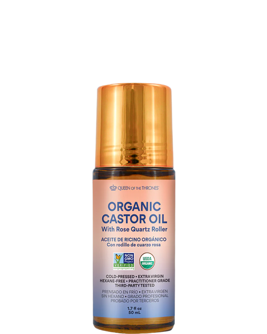 ORGANIC CASTOR OIL WITH ROSE QUARTZ ROLLER